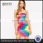 2016 Rayon Elastic Knitted Bandeau Bandage Festival Rainbow Dress Off Shoulder Silm Bodycon Mini Dress