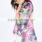 Open Front Lush Botanical Prints Kimono Women With Extended Back Hem