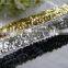 Lace Bead stretch 3 row glitter gold sequin ribbon applique