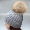 Hot sale raccoon animal fur knitting hats fur pom hats wholesale china ribbed hats