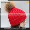 2015 Winter fur pompon hats female high quality knitted hat with ball top for women