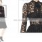 new 2016 women fashion wine black lace spring autumn dress ladies Long Sleeves Black Color Lace perspective Dress