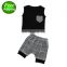 2019 summer boys black top tshirt & gray plaids shorts pants 2pc set 0-5T