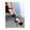 Ladies sexy rivet ankle strap black platform stiletto high heeled back zip sandals heels shoes