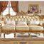Luxury royal gold carved wood frame real leather antique living room sofa