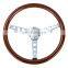 Real Wood Grain Chrome Spoke Steering Wheel, Universal 380mm 15'' Classic Real Wooden Steering Wheel