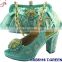 CSB5116fashionable elegant African design pink/green shoes& bags for woman sandals with low heels matsh bags wedding /party shoe