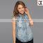 2015 new style picot buttons women ladies summer sleeveless jean jacket JXQ865