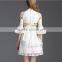 Pretty Steps 2016 sexy elegant high quality high neck dress elegant ladies casual half sleeve organza embroidered autumn dress