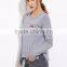 Custom Made Grey Split Side High Low Pocket Sweater Long Sleeve Round Neck Pullovers Casual Sports Sweater