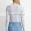 slim fit short body round neck long raglan sleeve melange woolen sweater