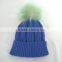 Myfur Wholesale Adults Size Wool Cable Knitting Beanie Hat With Colorful Raccoon Fur Pom Pom