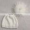 Myfur Baby Knitted Beanie Hat with Removable White Raccoon Fur Pom Poms Wholesale