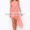 Elegant High-low designer one piece party dress woman pleated coral party dresses
