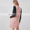 V neck pink dyed corduroy front pockets sleeveless vest dress for girl