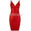 Summer dress Gold black red green Bandage Women's sleeveless v neck Evening Party Dress Bandage Bodycon Women Wearing