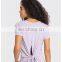Quick Dry Cool Soft Sexy Back Hollow Out Boe Tie Short Sleeve Gym Top Loose Casual Women Workout Sports Fitness Walking Wear