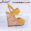 Wooden heel yellow wedge heel sandals