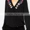 Latest Design Long Sleeve V Neck Lady Embroidery Blouse