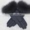 Vogue Style Fox Fur Trim Wool Knitted Gloves Winter Animal Fur Cuff Cashmere Knitting Fingers Mittens