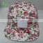 High quality floral pattern 5 panel camp hat leather patch at front panel