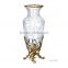 Hand Engraved Double Hourse Footed Bronze Mounted Vase, Ornate Crackle Crystal Flower Vase With Brass Base