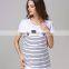 Convenience breastfeeding T-shirts black and white strips single maternity tops