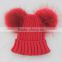 Myfur Brown Color Raccoon Fur Pompoms Top Wool Knitting Hat Wholesale
