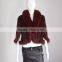 SJ468 Wine Color Mink Fur Poncho Stole with Fox Fur Collar