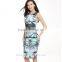 Summer women elegant high quality flower printed O-neck mini A-line korean dresses new fashion lady dress SD03