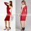 Red Stretch Knit Mini Dress Ruched One Shoulder Dress