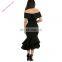 Black Bow Cape Off Shoulder Short Sleeve Cocktail Ruffle Mermaid Bodycon Dresses