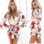 Women Sexy Long Sleeve Floral V-Neck Loose Jumpsuit Romper Playsuit