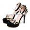 wholesale fancy design women high heel leopard print party wear ankle strap platform sandals shoes EUR size (36 37 38 39 40 41)
