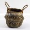 HBK foldable black patterned seagrass laundry rattan natural flower pot storage belly basket