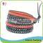 Yellow And Black Crystal Mix Blue Stone Bead Wrap Thin Leather Bracelet