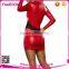 Black & Red Cheap Tube Leather Bodycon Dress For Ladies