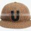 6panel brown promotional winter emroidery patch leather strap hat