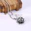 Vintage Double Sided Hollow Rose Flower Round Big Rhinestone Pendant Long Snake Chain Necklace for Women Girls Jewelry