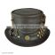 NEW Black GENUINE LEATHER Time Port Steam-punk TOPPER Gothic Western Top Hat