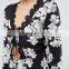 Spring New Women Black Floral Print Chiffon Dress Long Sleeved Long Maxi Dress