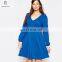 fashion elegant v neckline long sleeve plus size dress for fat ladies blue and black color wholesale China supplier