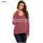 Women European style oversized v neck cold shoulder sweater