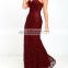 MIKA6058 Evening Strapless Charming Burgundy Long lace Dress