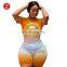 European and American women's gradual color love printing fashion sports leisure two piece women's wear