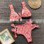 Lovely 2019 Plaid Dot Bandage Bikini Set Women Sexy Push Up Bow Mid Cut Swimwear Padded Two Piece Swimsuit Biquini New