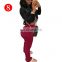 Autumn Women Casual Stacked Leggings Female Mid Waist Pocket Drawstring Solid Pants Pleated Ripped over size Pants
