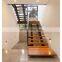 Carbon steel double steel stringer wood staircase marble steps