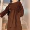 BS-LR568  Abayas for Women Muslim Dress Long Sleeve Arabian Islamic Dubai Robe Modern Middle East Prayer Belted Eid Long Dress