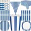 White and blue stripes paper tableware set for party